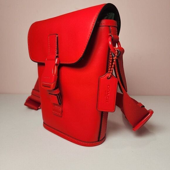 NWT COACH CP179 Track Small Flap Crossbody Smooth Leather Bright Poppy R… - Picture 2 of 7